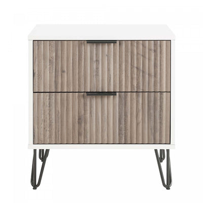 Dumbo Modern 20" Fluted Nightstand in Rustic Gray and White (2-Drawer) | Table de nuit moderne Dumbo 20" a cannelures, gris rustique et blanc (2 tiroirs)