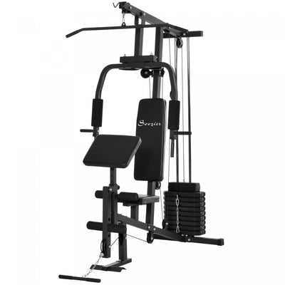 Soozier Multifunction Home Gym Equipment, Strength Training Workout Station With 100lbs Weight Stack|Soozier Systeme De Gymnastique D'exercice Domestique Multifonctionnel Musculation Exercice Station D