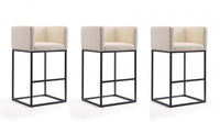  Tabouret de bar Embassy style milieu du siecle en metal et tissu creme - Lot de 3