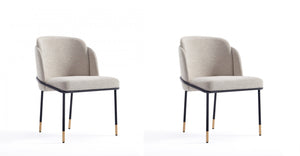 Chaise de salle a manger Flor en metal moderne a tissage serge, couleur ble - Lot de 2