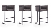  Tabouret de bar rembourre en metal style cosmopolite mi-siecle moderne en graphite - Lot de 3