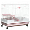 Pawhut Clapier A Lapin A 2 Niveaux Avec Roulettes, Plateau Amovible, Plateforme Et Rampe Pour Lapin, Chinchillas, Furet, Rose