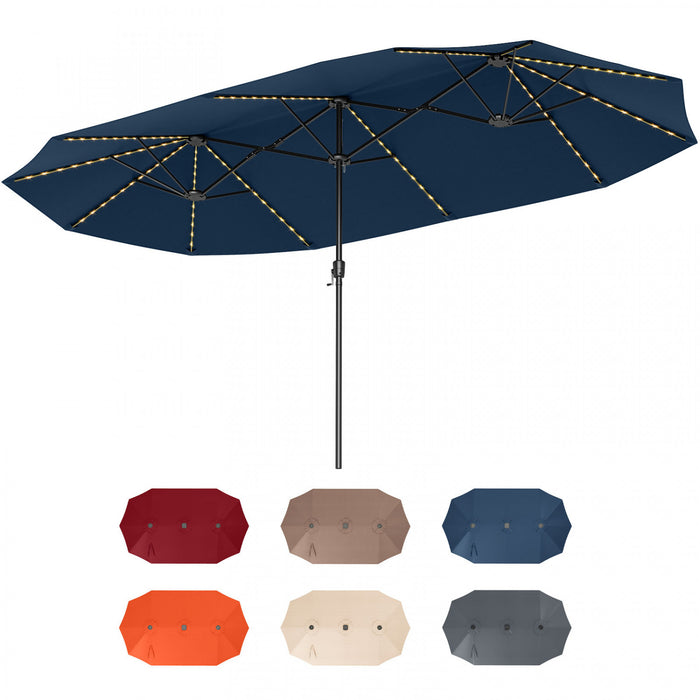 Costway Parasol de patio extra-large de 15,5 pieds avec lumieres solaires LED et 12 baleines robustes bleu marine
