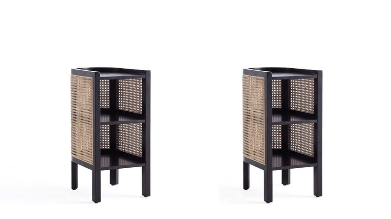 Table d’appoint style industriel Versailles en noir et naturel – Lot de 2