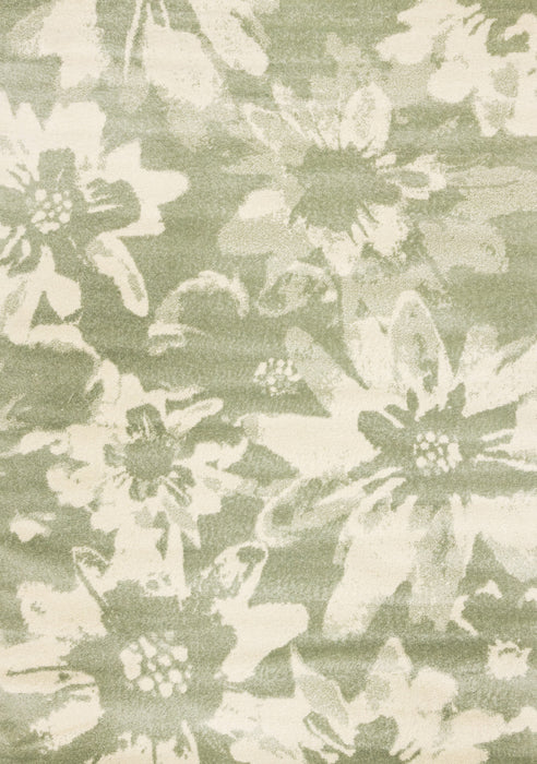 Carpette Ellis verte et crème à motif floral - 5 pi 3 po x 7 pi 7 po