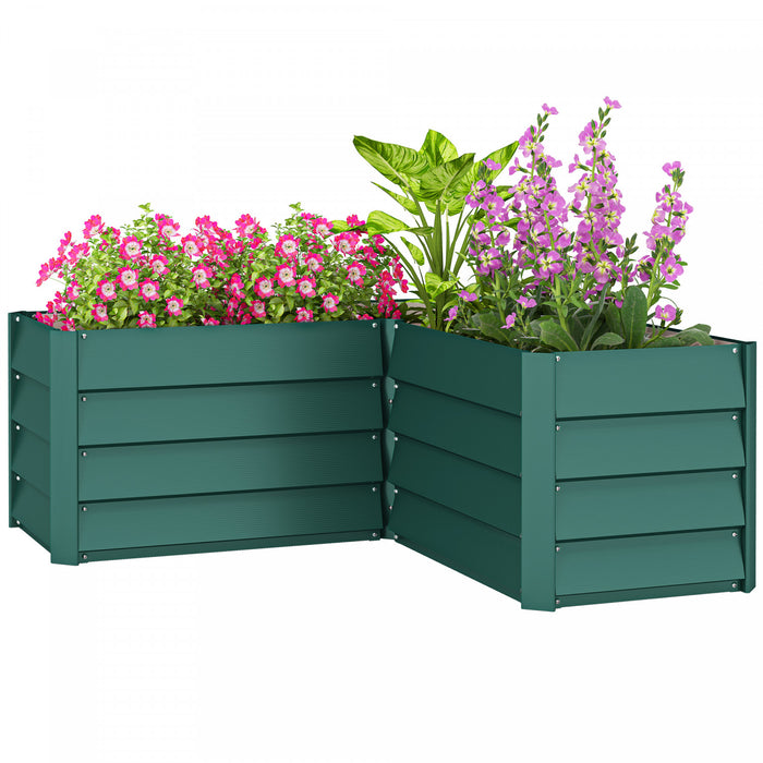 Outsunny Jardiniere Surelevee En Acier Galvanise En Forme De L, Vert