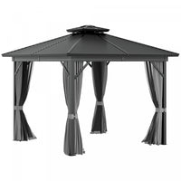 Outsunny 10' X 10' Tonnelle Acier Hardtop Gazebo Jardin Abri Soleil Avec Moustiquaire Et Rideaux Cro