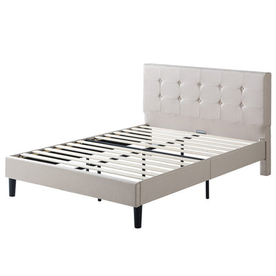 Ibidun Upholstered Platform Bed with Headboard in Beige - King Size | Ibidun lit plateforme rembourré avec tête de lit beige - Très grand