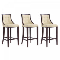 Tabouret de bar traditionnel en bois avec assise rembourree creme Fifth Avenue - Lot de 3