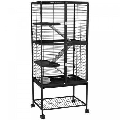 Pawhut Small Animal Cage With Wheels, Pet Playpen For Rat, Kitten, Ferrets, Chinchillas With Bottom |Pawhut Cage A Furet Roulant 53,5 Po De Hauteur Pour Petits Animaux, Cage A 4 Niveaux Pour Chinchilla