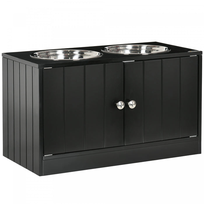 Pawhut Bol De Chien Sureleve Pour Gros Chien Station D'alimentation Pour Animaux De Compagnie Avec Support, Rangement, 2 Bols D'aliments Et D'eau En Acier Inoxydable, Noir, 23.5\" X 12\" X 14\"