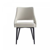 Chaise de salle a manger moderne Tremont en metal et cuir vegetalien gris pierre