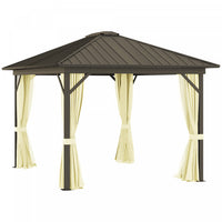 Outsunny 10' X 12' Tonnelle D'exterieur A Toit Rigide Gazebo Avec Cadre En Aluminium Parois Laterale