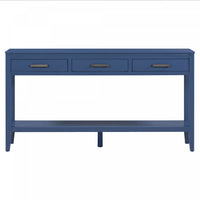  Table d'entree Emma 59,1'' de style ferme avec tiroirs et etagere ouverte, bleue