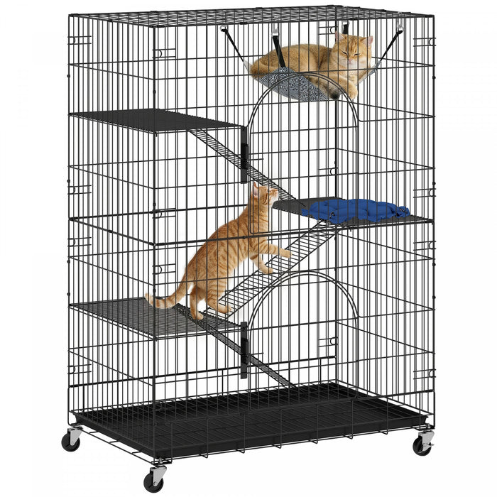 Cage pour Chats a 4 Niveaux, Enclos Grand Format en Metal avec Roues