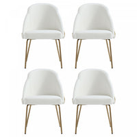 Chaise de salle a manger moderne Gracie en cuir vegetalien blanc et or avec structure en metal - Lot de 4
