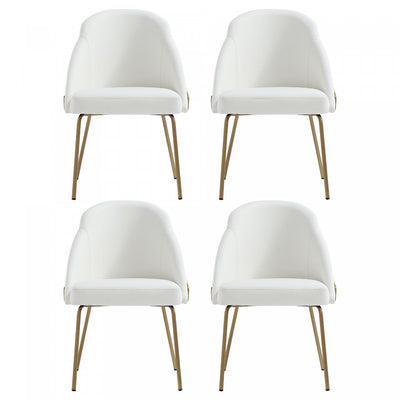 Gracie Modern Vegan Leather Metal Dining Chair in White and Gold - Set of 4 | Chaise de salle a manger moderne Gracie en cuir vegetalien blanc et or avec structure en metal - Lot de 4