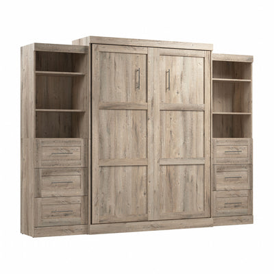 Bestar Pur Queen Murphy Two Shelving Units with Drawers 115-Inch Wall Bed - Rustic Brown|Grand lit escamotable mural Pur de Bestar de 115 po avec 2 meubles à tablettes et tiroirs - brun rustique