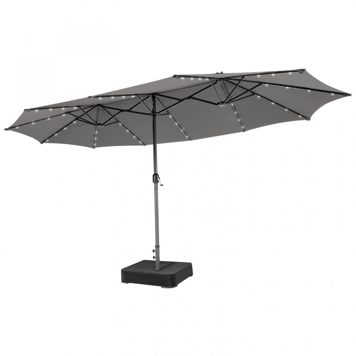 Parasol de marche Costway de 15 pieds double face, solaire LED, manivelle, 36 lumieres, base grise