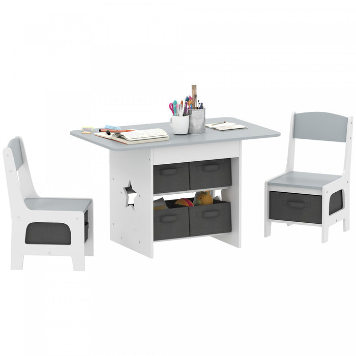Qaba Ensemble table et chaises pour enfants 3 pieces, gris clair