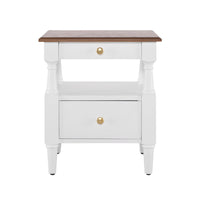  Emma Table de Nuit en Bois a 2 Tiroirs pour Chambre a Coucher avec Pieds Antiderapants, Blanc Lait