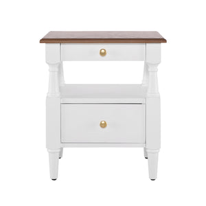 Emma Table de Nuit en Bois a 2 Tiroirs pour Chambre a Coucher avec Pieds Antiderapants, Blanc Lait