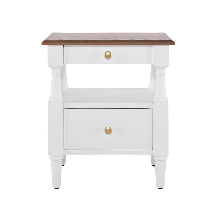 Emma Table de Nuit en Bois a 2 Tiroirs pour Chambre a Coucher avec Pieds Antiderapants, Blanc Lait
