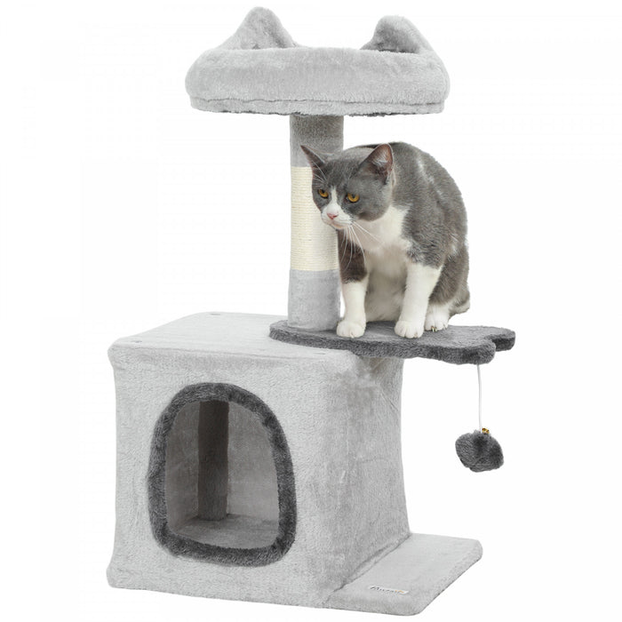 28\" Cat Tree Tower for Indoor Cats, Light Grey
