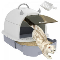 Pawhut Bac A Litiere Pour Chat Avec Couvercle, Style Tiroir Ferme Avec Rabat De Porte Avant, Pelle,