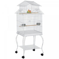 Pawhut Grande Cage A Oiseaux En Metal De 54'' Avec Support Roulant Detachable, Etagere De Rangement,