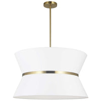 Luminaire suspendu Caterine de Dainolite de 24 po de diamètre, avec abat-jour blanc, anneau argenté, fini laiton vieilli et 4 ampoules