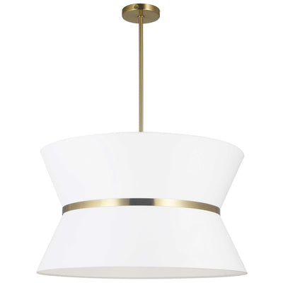 Dainolite Caterine 4 Light Pendant 24" Dia Aged Brass Finish Gold Ring/White Shade Lamp|Luminaire suspendu Caterine de Dainolite de 24 po de diamètre, avec abat-jour blanc, anneau argenté, fini laiton vieilli et 4 ampoules