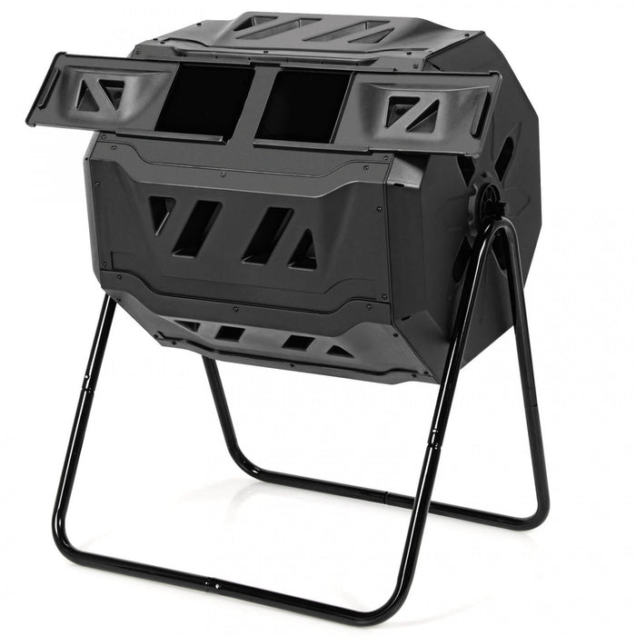 Seau A Compost Rotatif A 360° De 160 L Avec Gants De Jardin, Composteur De Jardin De Grande Capacite Avec Double Chambre, Convient Pour Le Traitement Des Feuilles, Pelures, Noir