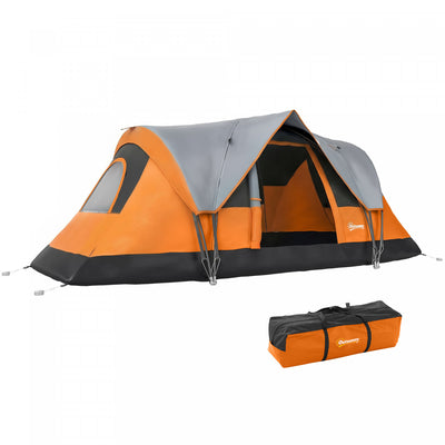 Outsunny 5 Person Outdoor Camping Tent, Family Tent w/ Light Hook, Orange