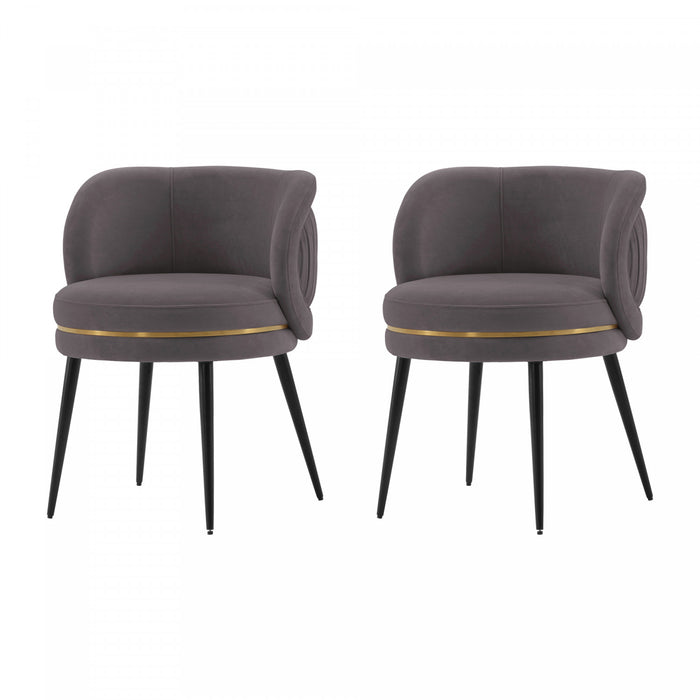 Chaise de salle a manger moderne en bois et velours Kaya gris - Lot de 2