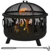 Outsunny Foyer Exterieur Rond De 24 Po, Foyer 2 En 1 Avec Couvercle, Grill