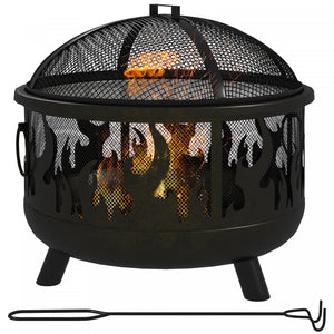 Outsunny Foyer Exterieur Rond De 24 Po, Foyer 2 En 1 Avec Couvercle, Grill