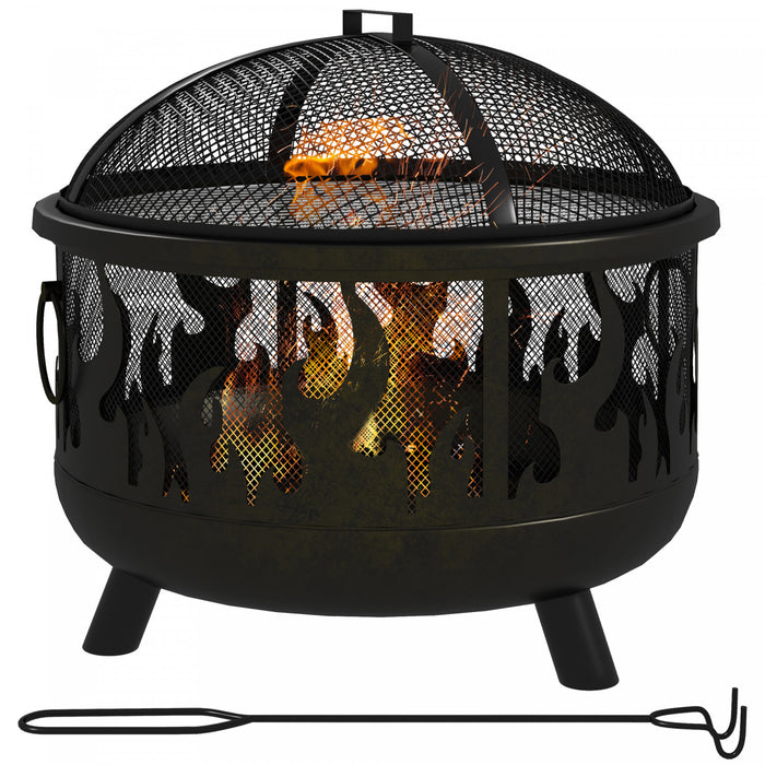 Outsunny Foyer Exterieur Rond De 24 Po, Foyer 2 En 1 Avec Couvercle, Grill
