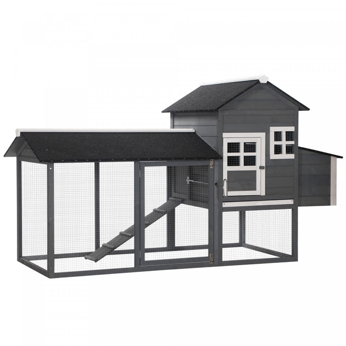 Pawhut 84\" Poulailler En Bois Poulailler Lapin Clapier Cage A Volaille Stylo Jardin Exterieur Avec Nichoir Et Enclos Gris