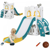 Qaba Toboggan 4 En 1 Pour Enfants Ages De 1 A 3 Ans Avec Panier De Basket, Grimpeur, Telescope, Pani