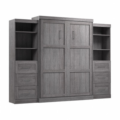 Bestar Pur Queen Murphy Two Shelving Units with Drawers 115-Inch Wall Bed - Bark Grey|Grand lit escamotable mural Pur de Bestar de 115 po avec 2 meubles à tablettes et tiroirs - gris écorce