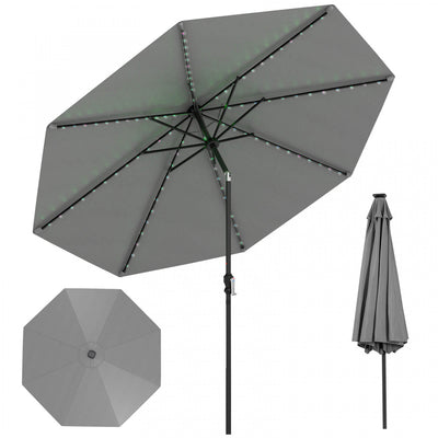 Costway 10 FT Solar Patio Umbrella with 96 LED Lights 35° Adjustable Tilt Vented Top Gray