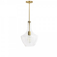 Petit luminaire suspendu Petalite de Dainolite en verre transparent, avec fini laiton vieilli et 1 ampoule