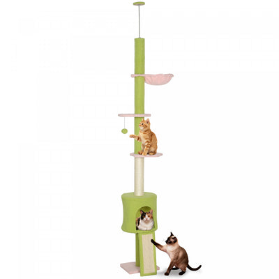 PawHut Floor to Ceiling Cat Tree, 5-Tier Cat Tower Adjustable Height 87"-94.5" with Sisal Scratching Post, Condo, Hammock, Ramp, Perches, Climbing Activity Center for Indoor Kitten