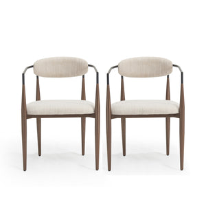 Ensemble De 2 Chaises De Salle À Manger Mila Avec Tissu Rembourré Et Structure Métallique - Beige Et Noyer