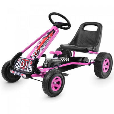 Costway Go Kart 4 Wheel Pedal Powered Kids Ride On Toy With Adjustable Seat Pink