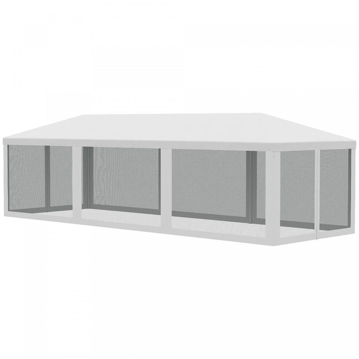 Outsunny Tente De Reception 10' X 28' Gazebo Avec 8 Filets A Mailles, Blanc
