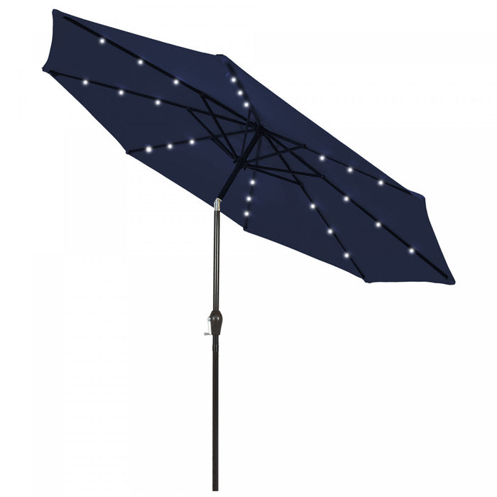Parasol solaire Costway de 9 pieds avec LED, acier avec inclinaison a manivelle, exterieur, couleur marine