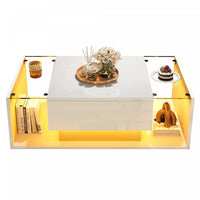 Evan table basse – table avec eclairage LED et plateau en verre, blanc