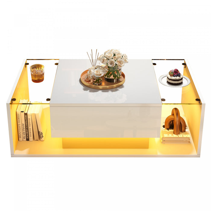 Evan table basse – table avec eclairage LED et plateau en verre, blanc